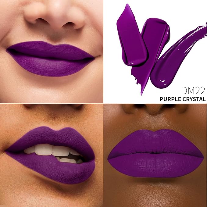 Depuplum Purple Lipstick Matte for Women SuperStay Long Lasting Lipstick Smudge Proof Dark Purple Liquid Lipsticks Cruelty Free Lip Makeup for Mother's Day(DM22 PurpleCrystal)