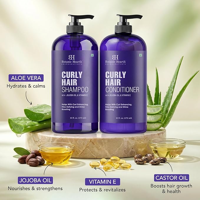 Botanic Hearth Curly Hair Shampoo And Conditioner Set For Curly Hair | Detangle, Define & Enhance Curls | With Jojoba Oil & Vitamin E | Sulphate Free | 16 Fl Oz X 2