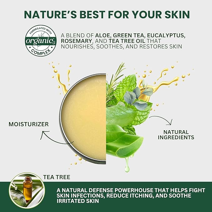 KESMEDIK Tea Tree Oil Balm for Skin, Soothes Itching, Rashes & Dry Skin, Antifungal Defense for Athlete’s Foot, Jock Itch, Chafing, Bug Bites & Eczema, Natural, Effective & Safe for All Ages, 2-Pack
