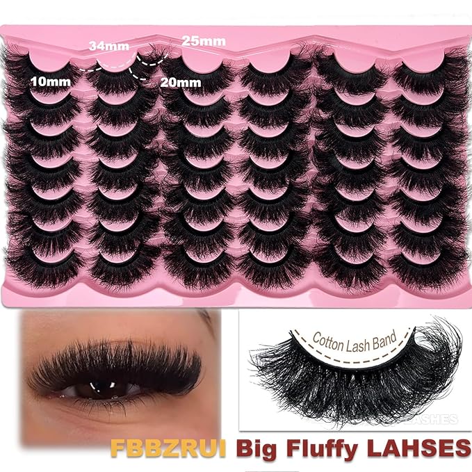 Mink Lashes Fluffy Big Dramatic Cat Eye Strip Lashes Pack D Curl 25mm Long 3D Volume Thick Faux Mink False Eyelashes Bulk 21 Pairs