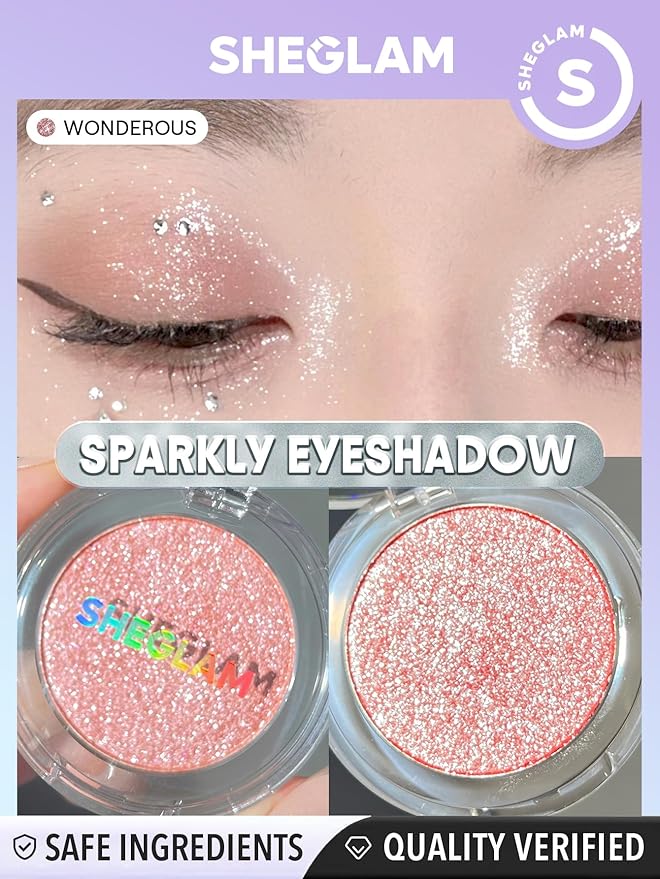 SHEGLAM Enigma Sparkly Eyeshadow Longwear Eyeshadow Single, High-Pigment Eye Shadow Compact, Smooth & Blendable Colors-Wonderous