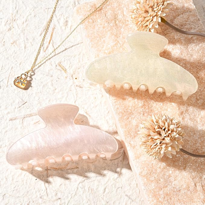 Aileam Acetate Hair Claw Clips for Women,Pink Beige hair clip French Design Strong Hold Non-Slip claw clips for Thick Hair, 2 Pack