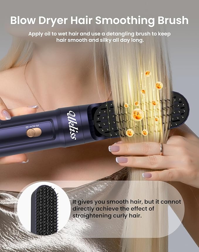 Ukliss 6 in 1 Hair Dryer Brush, Hot Air Brush & Styler with ALCI Safety Plug, Ionic Blow Dryer Brush for Frizz Free Salon Blowout, Volumizing & Auto Curls, for All Hair Types