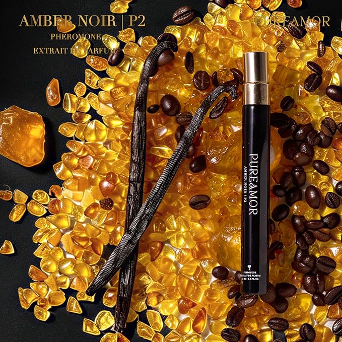 PUREAMOR Pheromone Perfume for Women, Amber Noir Extrait de Parfum - Long Lasting Vanilla Amber Scent, 30% High Concentration, Travel Size Fragrance Spray, 0.4 oz / 12ml
