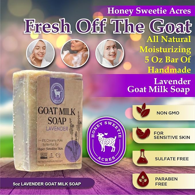 Honey Sweetie Acres Lavender Goat Milk Soap - Handmade 5 oz Bar, Made with Natural Ingredients, Moisturizing & Gentle, Made in the USA