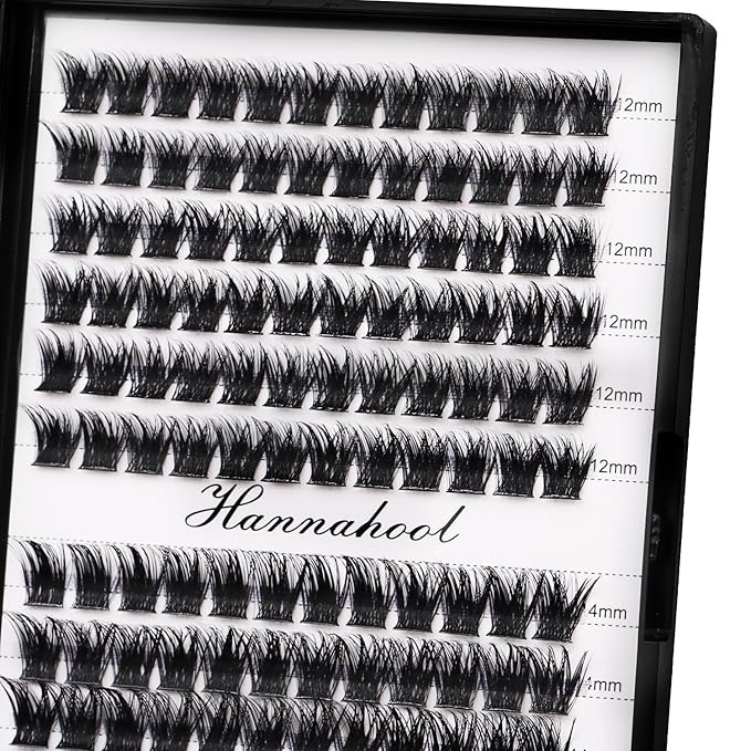12rows-Large Tray Mixed 8-10-12-14-16mm/Mixed 14-15-16mm/Mixed14mm-16mm/Mixed 18-20mm Wide Stem Individual False Eyelashes Dramatic Black Cluster Eyelashes (Lashes Kit-12-14MM)