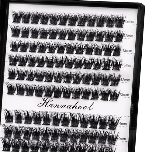 12rows-Large Tray Mixed 8-10-12-14-16mm/Mixed 14-15-16mm/Mixed14mm-16mm/Mixed 18-20mm Wide Stem Individual False Eyelashes Dramatic Black Cluster Eyelashes (Lashes Kit-12-14MM)
