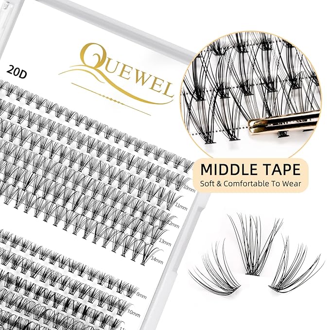 QUEWEL Lash Clusters 240Pcs Individual Lashes 20D+30D C Curl 8-14mm Length DIY Lash Extension Soft False Eyelashes Wispy Cluster Lashes Easy to Create Natural Look At Home(20D+30D-C-MIX8-14)