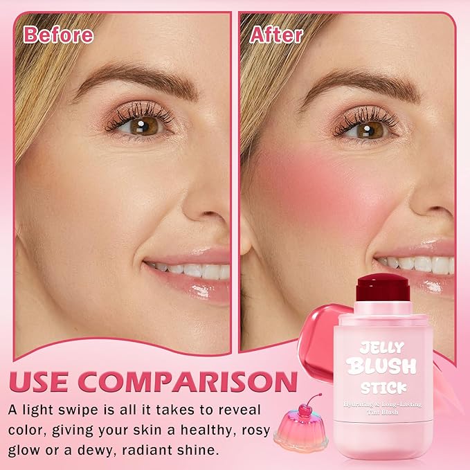 Jelly Blush for Checks,Eyes & Lip Stain 3-in-1 Long-Lasting Hydrating Jelly Tint Lightweight Sheer Blush Buildable Color Lip Tint Face Blushes Makeup# Coral Red