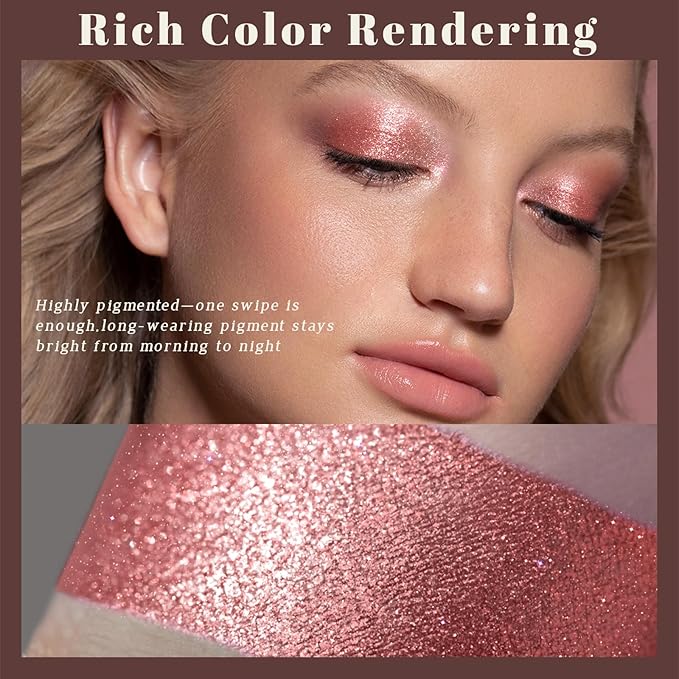 Noerrors Duochrome Peach Pink Silver Glitter Eyeshadow Palette, Rich Color Shimmer Metallic Monochrome Eye Shadow, Holographic Diamond Sparkle Long Wear Creamy Eyelid Brightener Palette Makeup#06