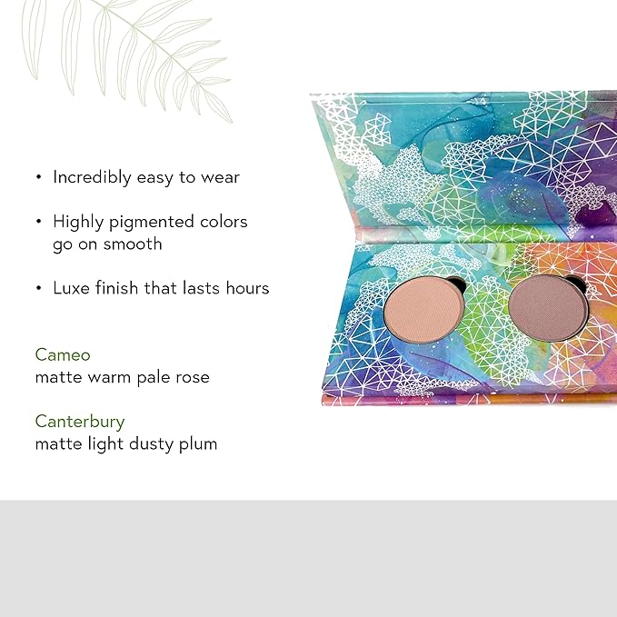Honeybee Gardens Mini Skinny Duo Eye Shadow Compact in Canterbury and Cameo, Longlasting, Refillable & Customizable, Vegan, 26mm Pans