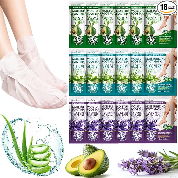 18 Pack Moisturizing Foot Mask, Hydrating Foot Masks for Dry Cracked Feet, Moisturizing Socks Dry Skin Moisturizer for Soft and Smooth Touch Feet, Foot Care Spa Gifts for Women Men Mothers Day Gifts