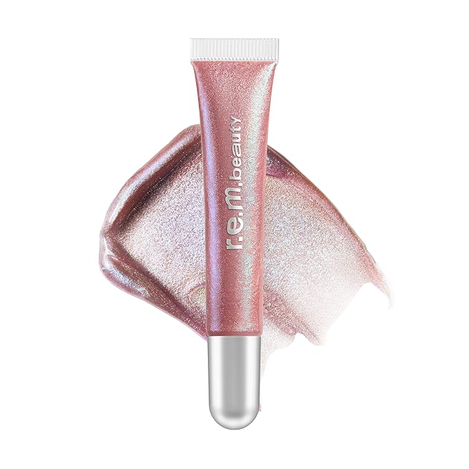 r.e.m. beauty by ariana grande On Your Collar Plumping Lip Gloss | High Shine Plumping Gloss | Hydrating Comfort | Iridescent Duochrome Finish that Sparkles (Fembot) | powerfully plumping, sparkly finish