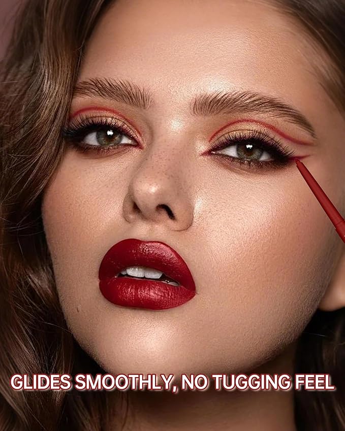 Red Gel Eyeliner Pencil, Retractable Cream Matte Eye Liner Pencils, Waterline Eye Makeup Liners, Waterproof & Smudge Proof Eyeliner Facial Makeup Gift for Mature Women, Girls, Christmas – M03 Red