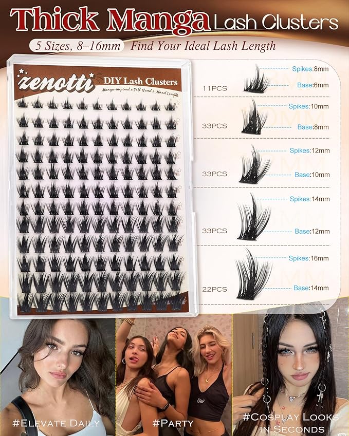 Manga Lash Clusters with Spikes Wispy Eyelash Clusters Anime Spiky Individual Lashes Natural Look Volume Cluster Eyelash Extensions Fairy Eyelash Clusters DIY Lash Extension C Curly 8-16mm by zenotti