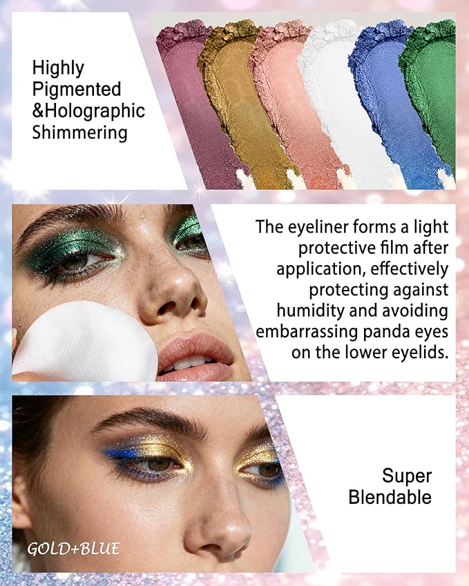 Blue Glitter Eyeshadow & Eyeliner Stick 2 in 1, Metallic Shimmer Eyeshadow Stick, Twist-Up Built in a Sharpener Eyeliner Pen, Waterproof Creamy Eye liner Makeup for Women Christmas-09 Blue