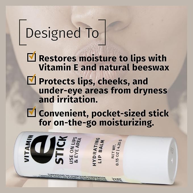 Reviva Labs Vitamin E Stick - Hydrating Lip Balm for Chapped Lips & Under Eye Care - Moisturizing with Beeswax, Shea Butter & Allantoin - Vitamin E Lip Balm for Men & Women (Pack of 3)