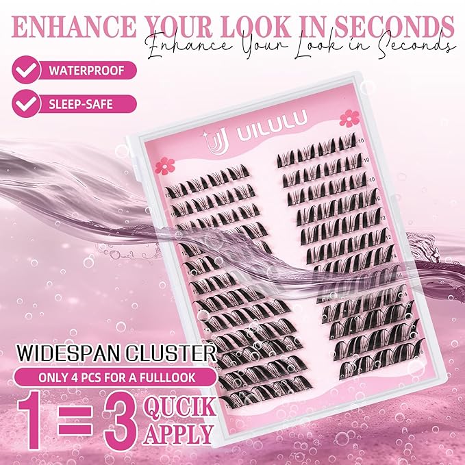 Manga Fairy Lash Clusters Kit 10–16mm–Anime FoxEye D Curl Eyelash Clusters (Left & Right WideSpan)–DIY Wet Look Lash Extension Kit with Bond & Seal, Glue Remover & Tweezers(U29 Lash Kits)