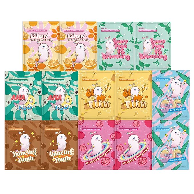 ZealSea Face Masks Skincare for Women, Variety Bulk Facial Sheet Mask Set for Deep Hydrating & Glow, Daily Self-Care Gift & Family Moment for Teens Girls Birthday Party,Safe for all Skin types 14 Pack