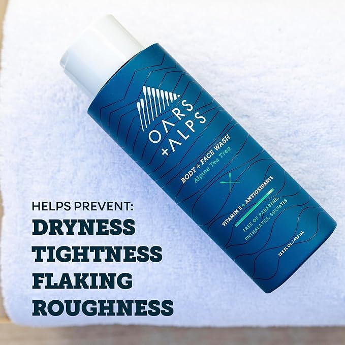 Oars + Alps Body Wash for Men, Mens Body Wash & Face Cleanser with Vitamin E & Antioxidants, Moisturizing, Paraben & Sulfate Free Cleanser, Alpine Tea Tree, 1pk
