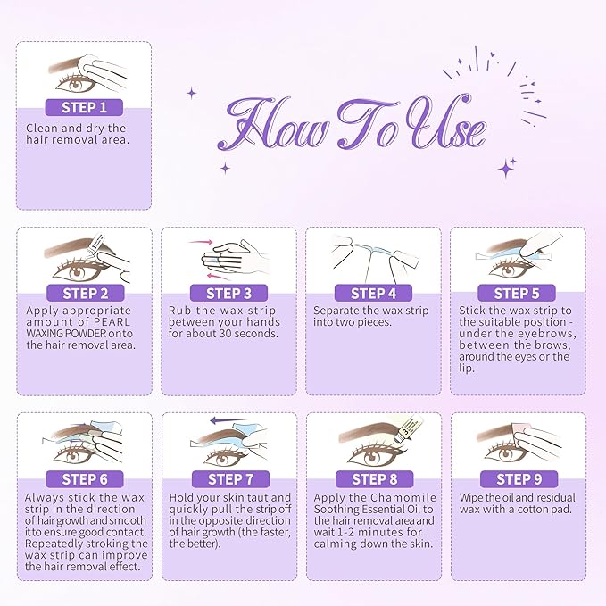 Beauty7 Sensitive High Arched Eyebrow Wax Strips, Eyebrow Waxing Strip 24 Strips with Pearl Powder Essential Oil for Sensitive Skin for Women