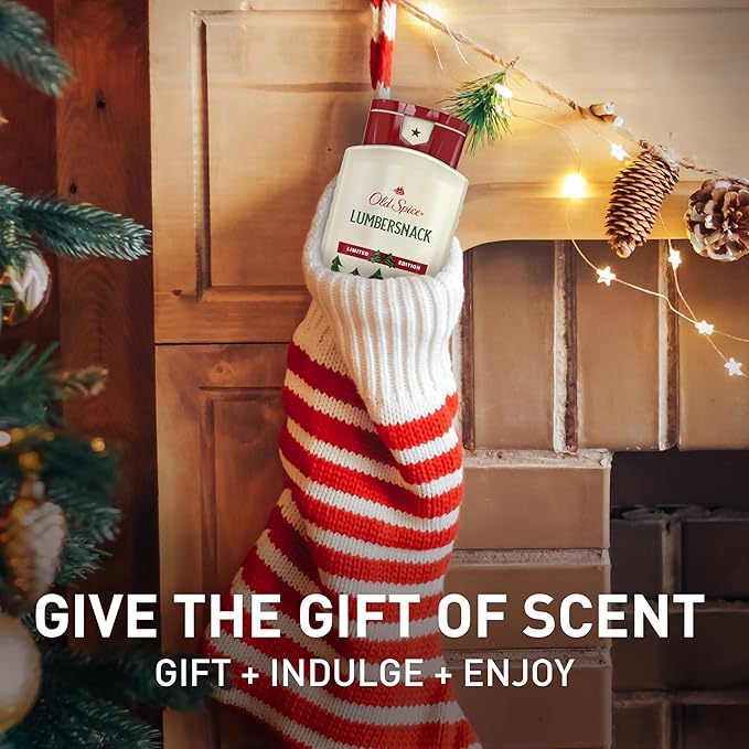 Old Spice Body Wash for Men, Holidudes Holiday Edition, 24/7 Holiday Freshness, Lasting Scent and Rich Lather, Stocking Stuffer, Lumbersnack with Fresh Pine Scent, 16 oz (Pack of 4)