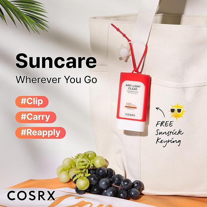 COSRX Vitamin E Sunscreen & Airy Light Clear Sunscreen Stick with Free Keyring, Amazon Exclusive, Korean Sunscreen, Beach Essentials, Summer Travel Essentials, Korean Skin Care Set