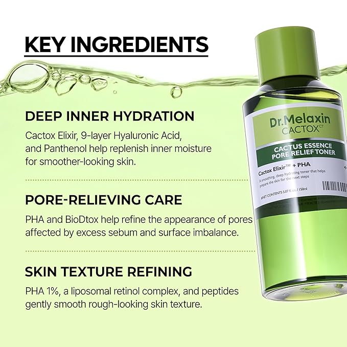 Dr.Melaxin Cactox Cactus Essence Pore Relief Toner 150ml – Hydrating & Soothing Facial Toner for Sensitive Skin, Barrier Care, Gentle Pore Care