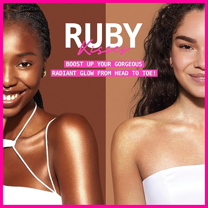 Ruby Kisses Radiant Drops, Shimmer Liquid Highlighter Makeup, Smooth Illuminator for Face Body, Natural Glow Dewiness Glitter for Skin (Champange)