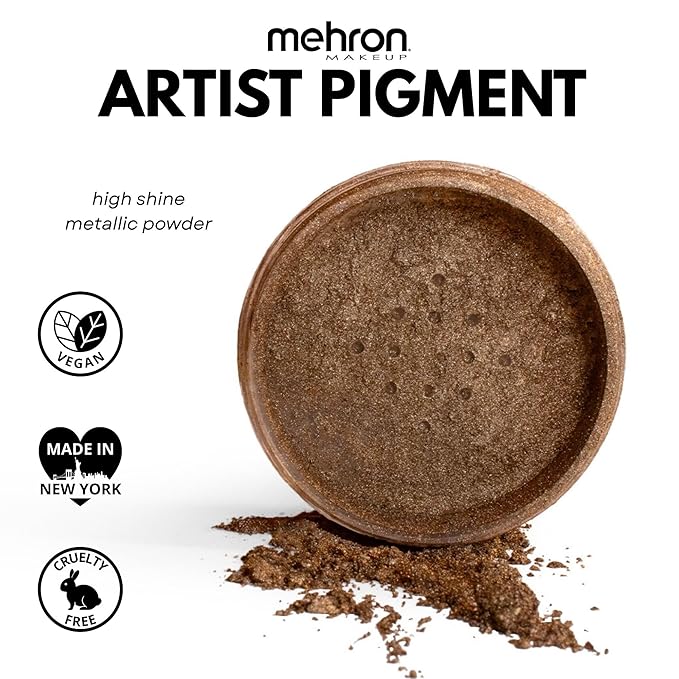 Mehron Makeup Artist Pigment – Metallic FX Powder | Metallic Powder Pigment for Face & Body Paint, Eyeshadow & Eyeliner, Cosplay .15 oz (4.1 g) (Bronze) | Made in the USA