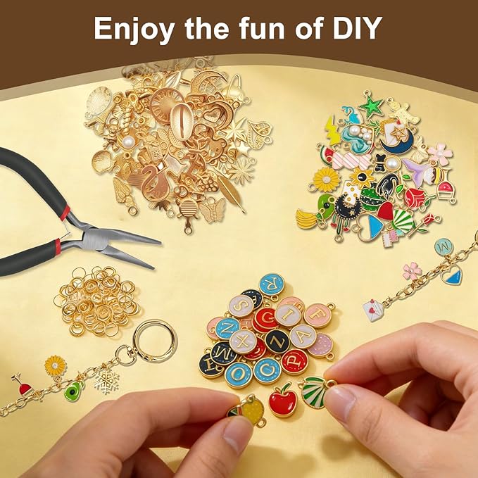 Aucscott Lip Gloss Charm Kit, Make Your Own Keychain Kit for Girls - DIY Jewelry Decorating Craft Kits with A-Z Letter Charms for Custom Key Chain Lipgloss Lip Balm Earring Purse Bag Handbag