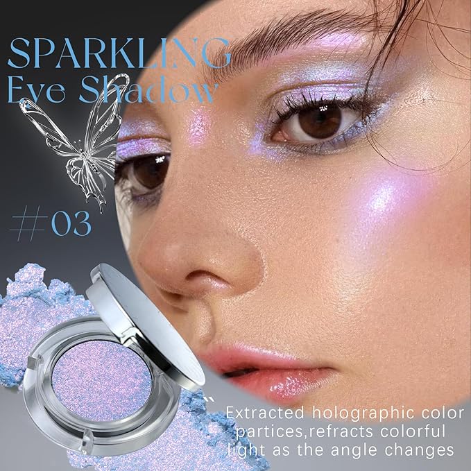HOSAILY Chameleon Purple Blue Glitter Eyeshadow, Multichrome Color Shifting Single Eyeshadow, Holographic Sparkling Inner Corner Eye Highlighter Shimmer Eye Makeup Palette 03