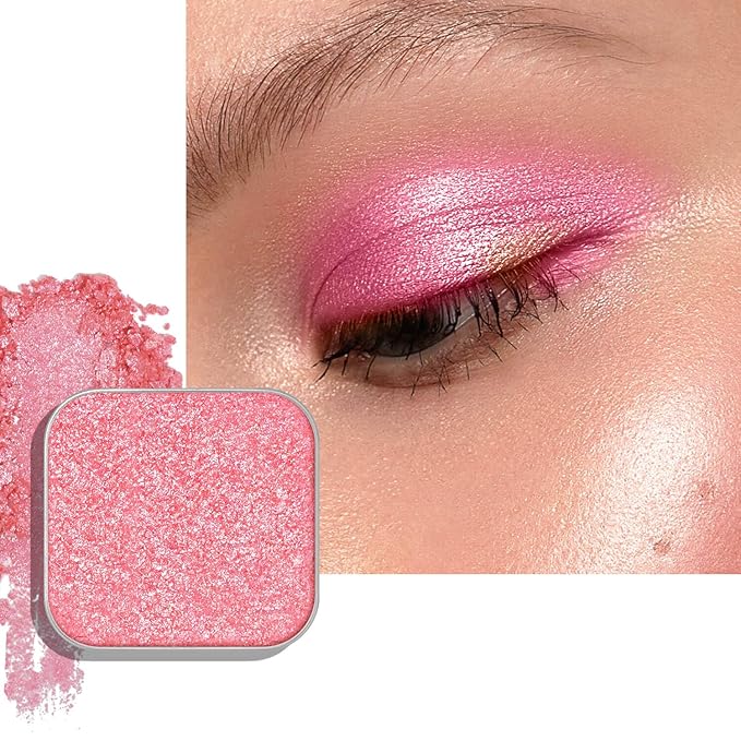 Duochrome Chameleon Cream-to-Powder Eyeshadow, Pink to Gold Color Shift, High Pigment Creamy Putty Texture, Zero Fallout Metallic Shimmer, Long-Lasting Single Eyeshadow Refill (Sunpetal)