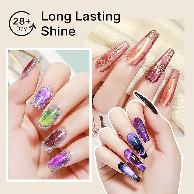 MIZHSE Cat Eye Gel Nail Polish, Gemstone Series Magnetic Gel Polish Set with Magnet Stick, Colorful Crystal Glassy Cateye Effect Soak Off Nail Art Gift for Women