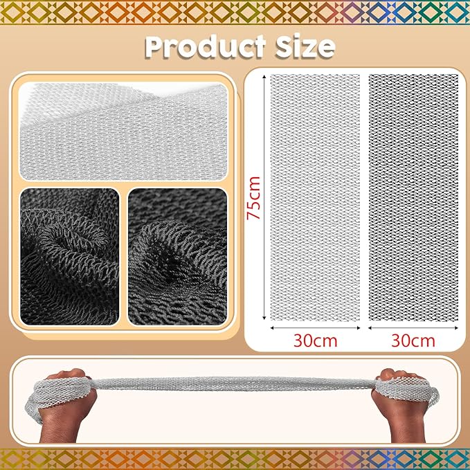 Real African Net Sponge - 2 Pieces Premium Body Exfoliator - Gentle Scrub for Dry/Sensitive Skin - Durable & Easy Rinse Shower Essential (Black Gray)
