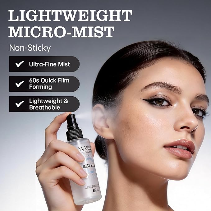 Setting Spray for Makeup, 16 Hr Long Lasting Fixing Spray Waterproof Transfer Resistant, Lightweight Hydrating Setting Mist with Shimmer Dewy Finish, Face Primer Make Up for All Skin Types, 3.72 Fl Oz