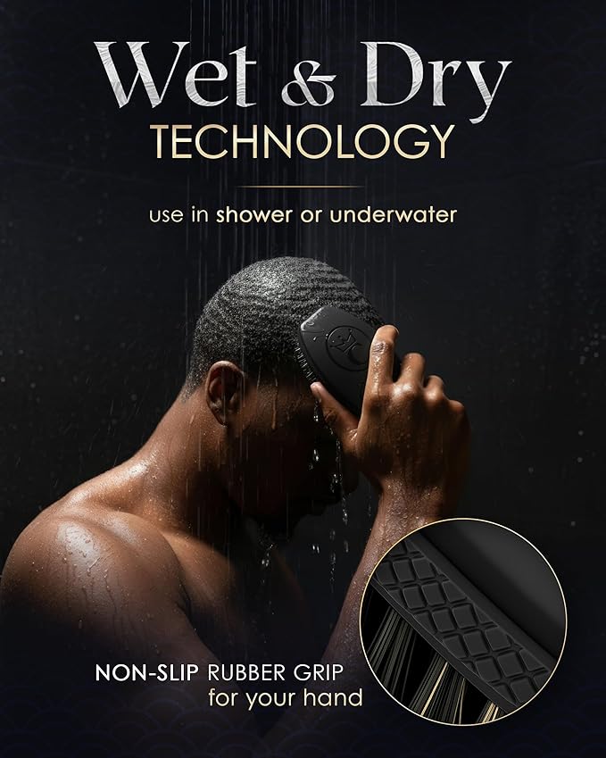 Crown Quality Products 360 Sport Wave Caesar 2.0 Boar Bristle Hairbrush, Medium, Triple Black - Non-Slip Grip, Waterproof Design - The Ultimate 360 Wave Brush