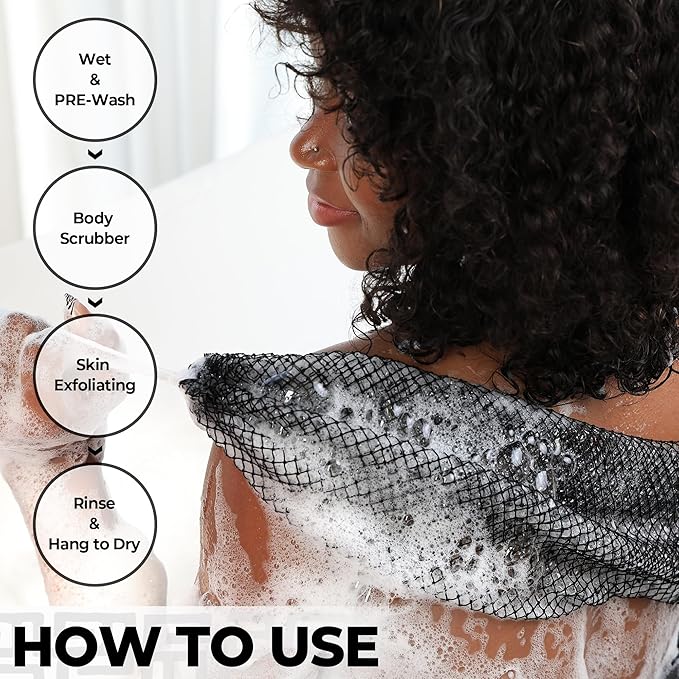 African Net Sponge Authentic - 2 Pieces Exfoliating Body Scrubber Bath Sponge - Back Scrubber Washcloth for Shower - Real African Scrub Exfoliator Body Care Bathing Accessories for Women
