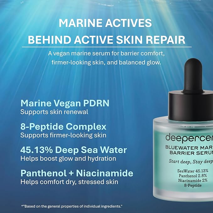 DEEPERCENT Korean Barrier Repair Serum for Mature Skin, Deep Hydration with Vegan Marine PDRN, 8-Peptide, 2.8% Panthenol & Niacinamide, Clinically Tested for 40+ Skin, 1.52 fl oz