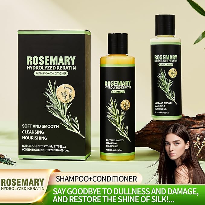 Rosemary Hair Growth Shampoo for Thinning Hair for Women and Men, Contains Hydrolysed Keratin Strengthens Hair Strands, Gentle and Silicone-free, Rosemary Shampoo and Conditioner for All Hair Types