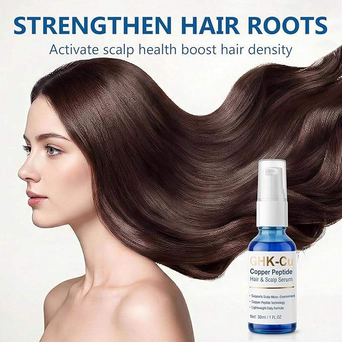 GHK-Cu Copper Peptide Hair Serum, Advanced Formula for Thicker Looking Hair and Scalp Vitality, Strengthening GHK Cu Peptides Complex for Men and Women, Non-Greasy, 1 Fl Oz