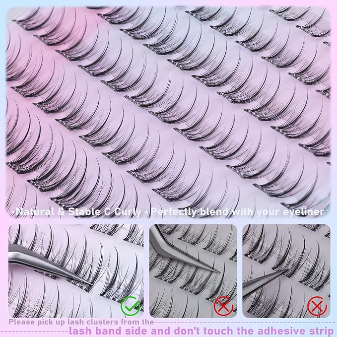 Self Adhesive Lash Clusters Natural Self Adhesive Eyelashes Wispy Pre glued Eyelash Clusters zanlufly No Glue Lashes 8-14mm Press on Eyelashes Natural Look DIY at Home