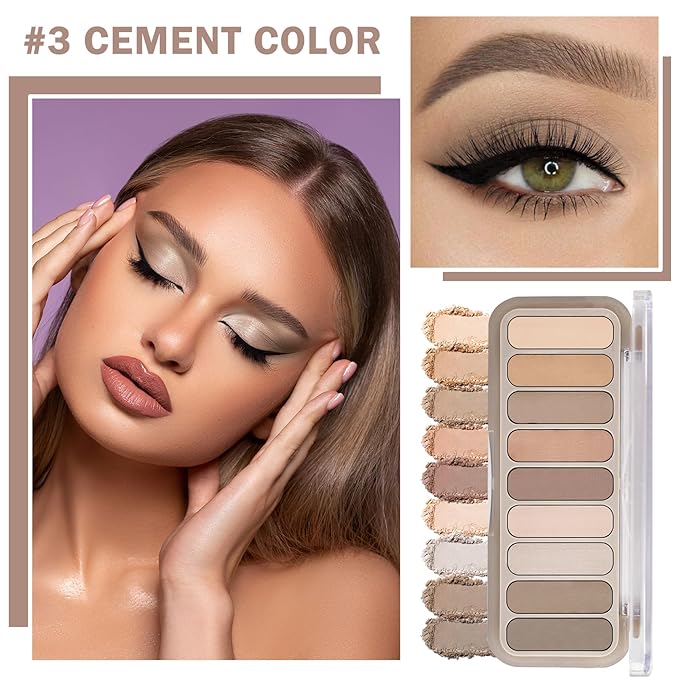 IONSGAKO 9 Colors Matte Naked Eyeshadow Palette Natural Nude Smoky Brown Taupe Eyeshadow Palette Ultra-Blendable Highly Pigmented Eye Shadow Makeup Palette with Brush-03 Cement Color