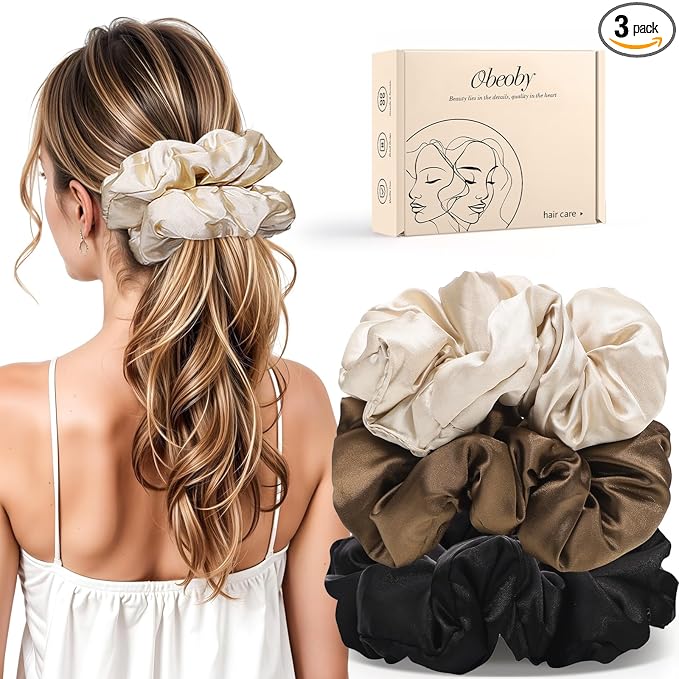 3Pcs Large Satin Hair Scrunchies, 6Inch Pillow Satin Scrunchies for Thick Curls Sleepy Hair Tie Self-Care Gifts