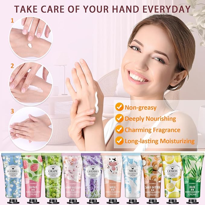 VESPRO 12 Pack Hand Cream Gift Set, Mothers Day Gifts, Bulk Hand Lotion Travel Size for Dry Cracked Hands, Mini Moisturizing Hand Lotion for Party Favors, Teacher Gifts and Nurse Gifts