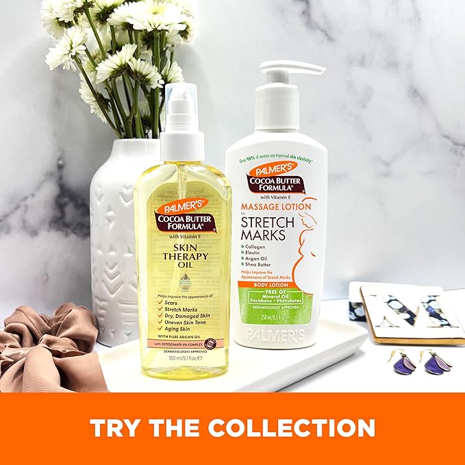 Palmer's Cocoa Butter Formula Skin Therapy Moisturizing Body Oil with Vitamin E & Pure Argan Oil, Deep Body Moisturizer for Dry, Damaged Skin, 5.1 Ounces