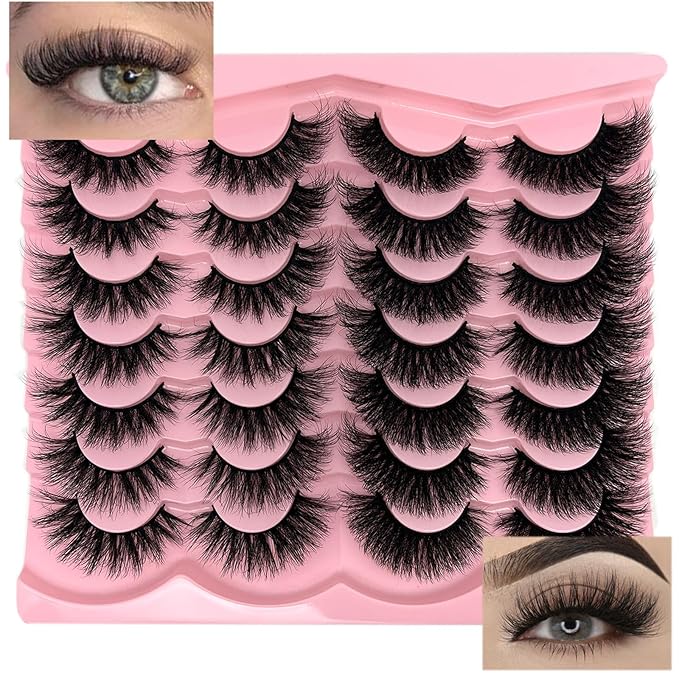 loladook Mink Lashes Pack 3D Cat Eye Strip Lashes Wispy D Curl Faux Mink Eyelashes Natural 18mm Long Dramatic Fluffy Eyelashes Pack 2 Styles