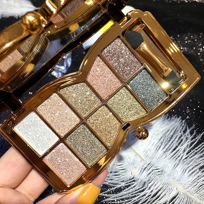 Glitter Eyeshadow Palette, 10 Colors Sparkle Shimmer & Matte Eye Shadow Highly Pigmented Waterproof Long Lasting Makeup Set (Color 6)