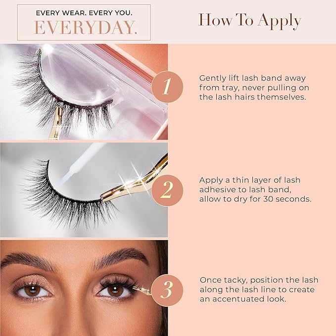 Lilly Lashes Everyday Bare it All Natural Lashes, Faux Mink Natural Eyelashes, False Eyelashes Everyday Use, Cat Eye Lashes, Individual Lashes Reusable up to 20x, No Lash Glue Included (13mm)