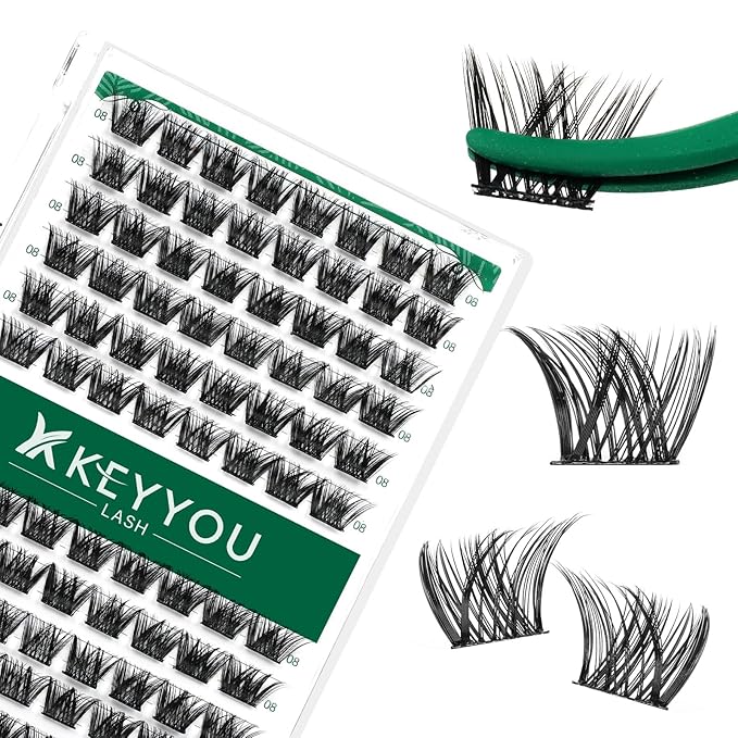 KEYYOU Lash Clusters,96 Pcs Cluster Lashes Y02 D Curl 8mm DIY Lash Extensions Eyelash Clusters,Volume Wispy Individual Lashes Soft&Comfortable Easy to DIY at Home
